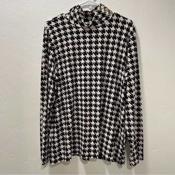Anne Klein Tops - Anne Klein Long-sleeve Women's XL Fashion Top Shirt Stretch Houndstooth Black
